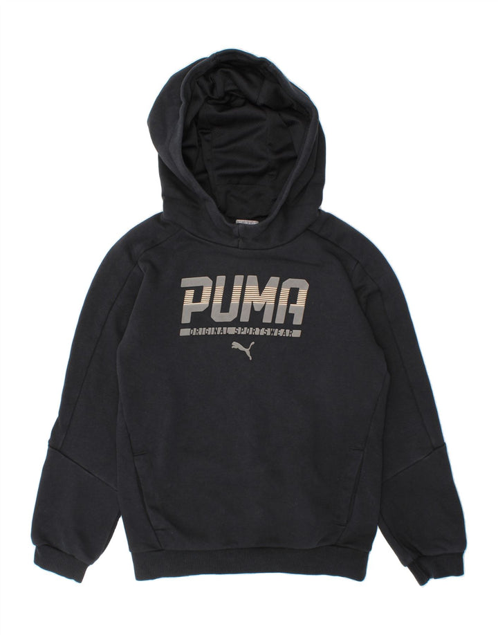 PUMA Boys Graphic Hoodie Jumper 7-8 Years Black Cotton Vintage Puma and Second-Hand Puma from Messina Hembry 