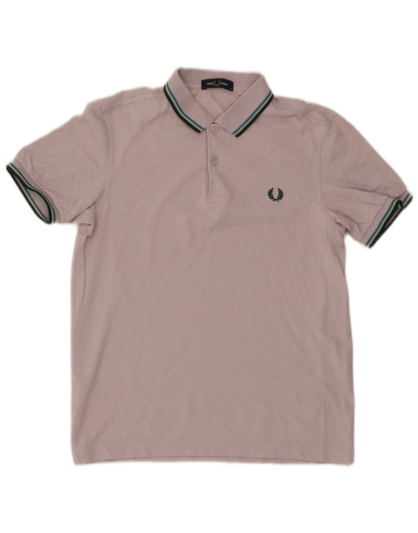 Camisa polo masculina Fred Perry de algodão listrado rosa médio