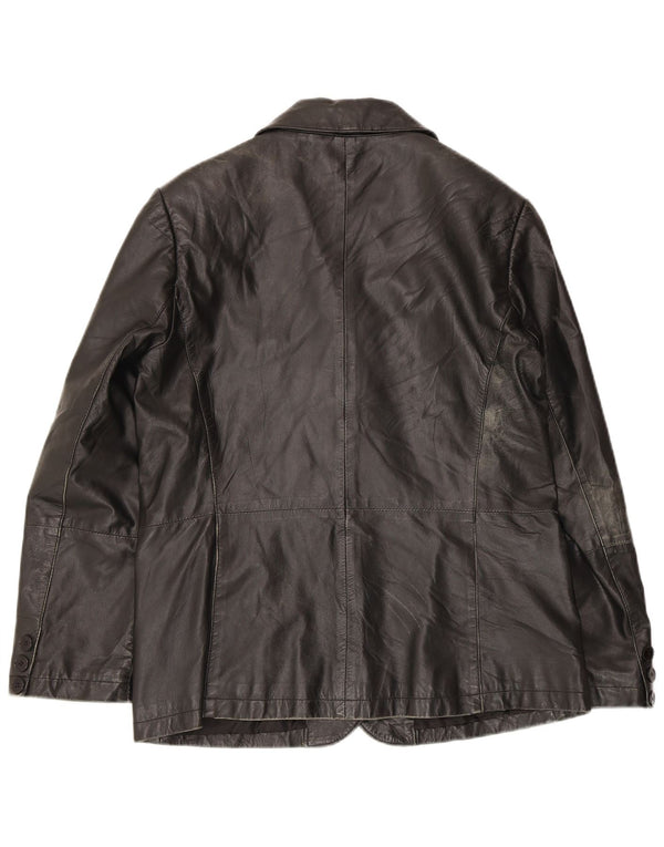 Jaqueta blazer feminina vintage de couro com 3 botões Reino Unido 14 couro preto médio