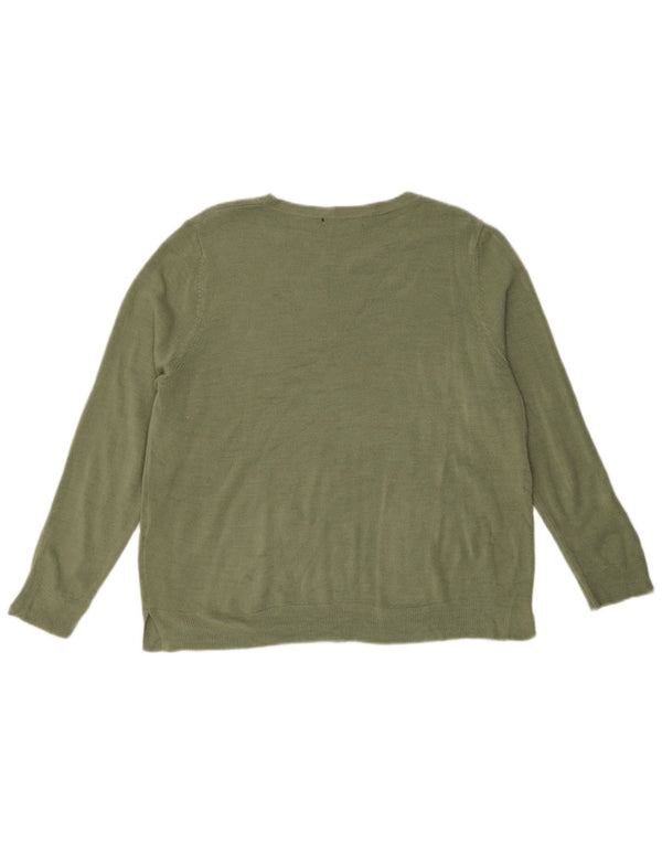 Suéter feminino Marks & Spencer com gola redonda UK 20 2XL acrílico cáqui