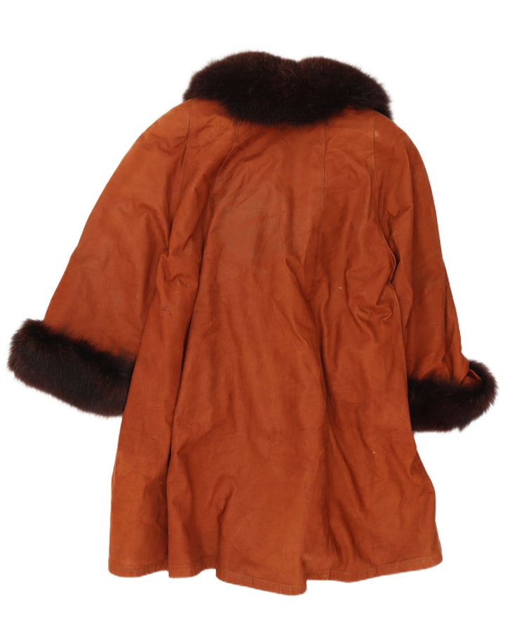 Casaco de couro feminino vintage UK 20 2XL marrom