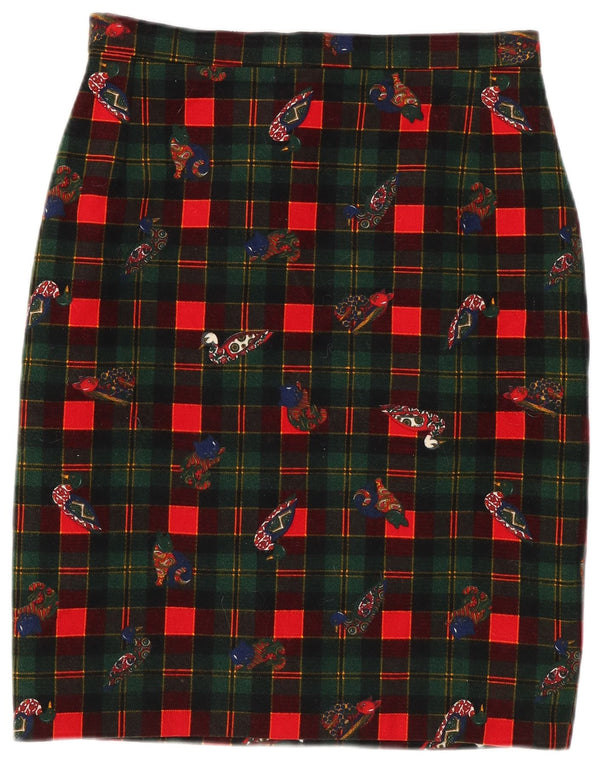 Saia lápis feminina vintage W26 pequena xadrez verde