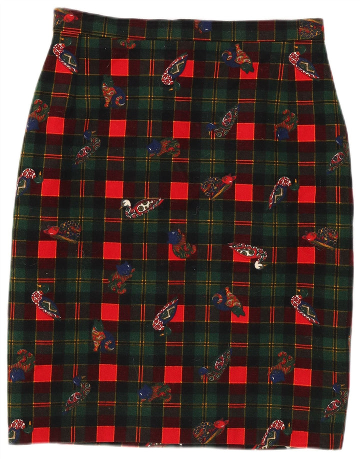 Saia lápis feminina vintage W26 pequena xadrez verde