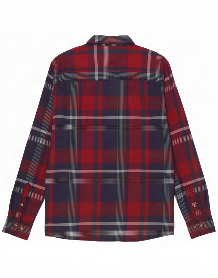 Camisa masculina de flanela Fat Face Classic Fit algodão xadrez vermelho médio