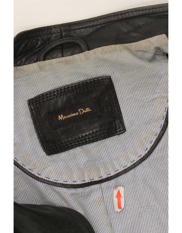 Jaqueta feminina de couro de motociclista Massimo Dutti Reino Unido 10 pequena preta