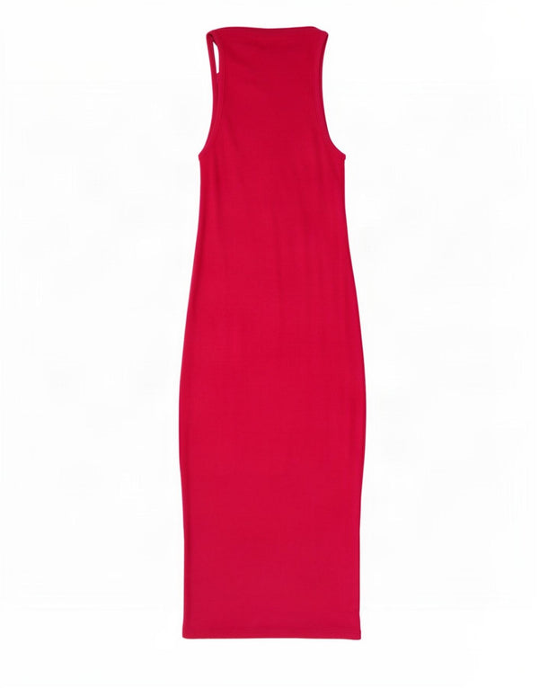 Vestido maxi feminino sem mangas Zara UK 12 algodão rosa médio