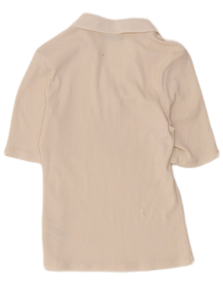 Camisa polo feminina Marks & Spencer Reino Unido 12 poliéster bege médio