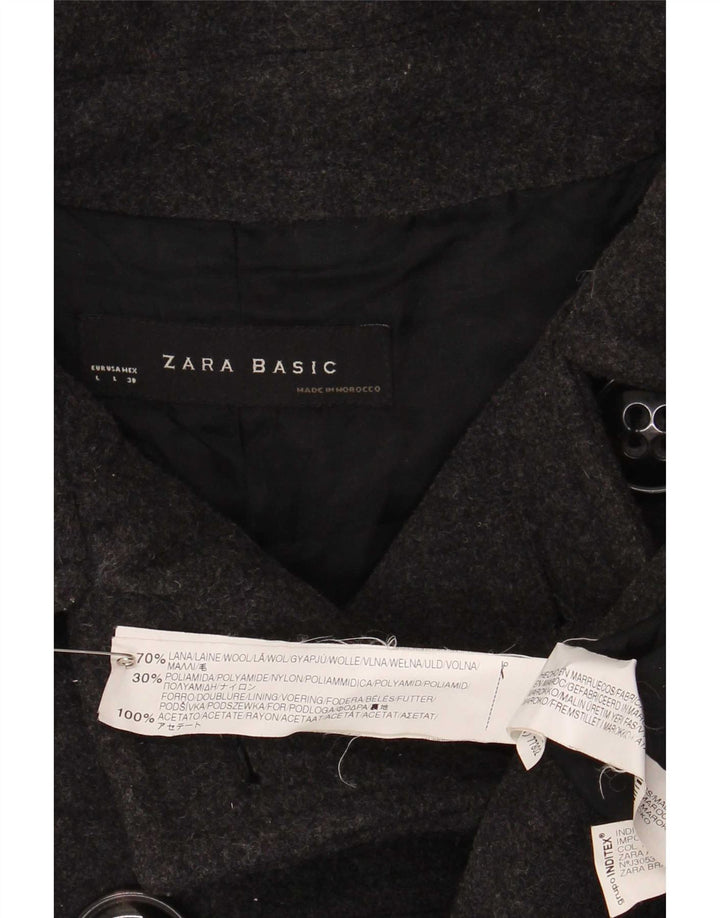 Casaco feminino Zara Pea Coat UK 14 grande lã cinza