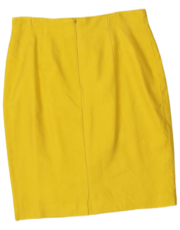 Conjunto de saia feminina vintage com 4 botões e 2 peças IT 46 grande W32 seda amarela
