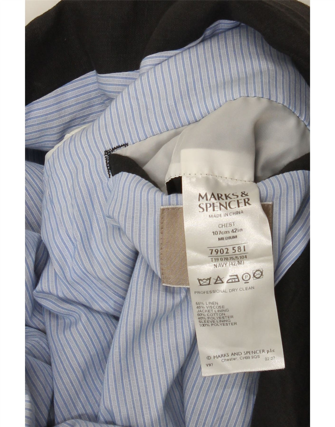 Jaqueta blazer masculina de 2 botões Marks & Spencer Reino Unido 42 grande linho azul marinho