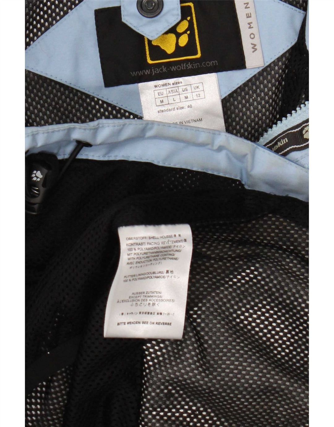Jaqueta de chuva feminina com capuz Jack Wolfskin Reino Unido 12 poliamida azul médio