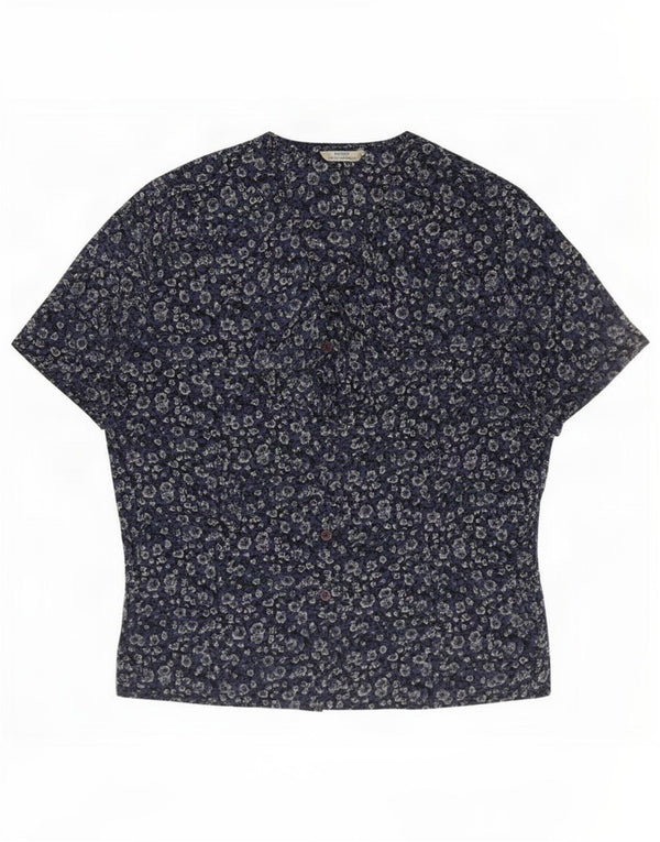 Blusa feminina Marks & Spencer UK 16 grande azul marinho floral