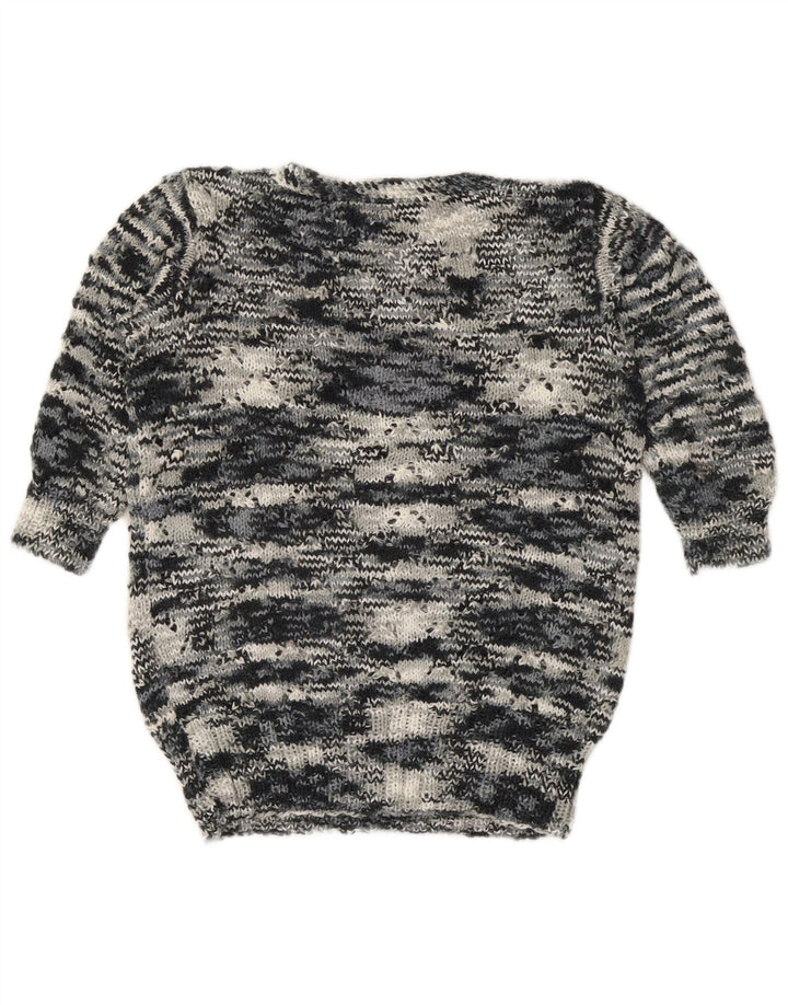 Suéter feminino vintage com gola canoa UK 12 cinza médio