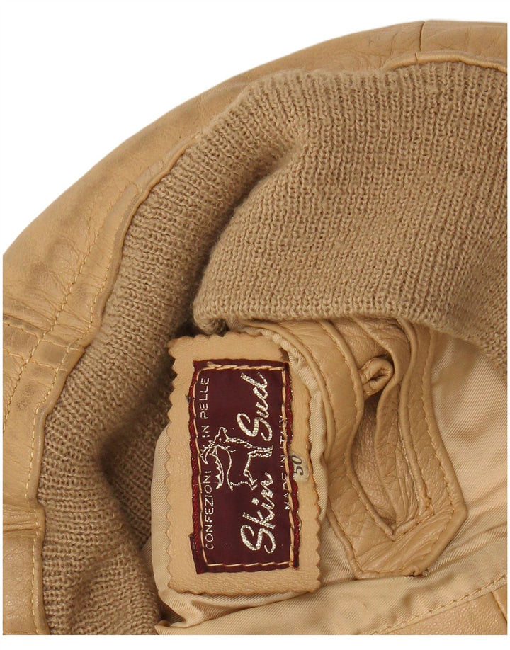 VINTAGE Womens Leather Jacket IT 50 XL Beige