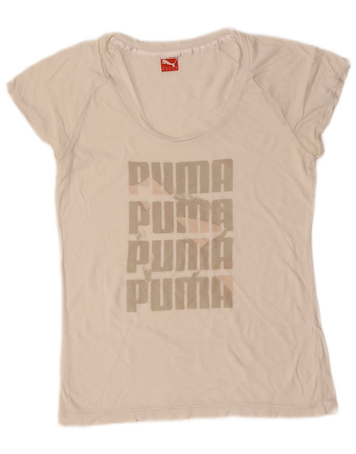 Puma Camiseta Feminina Graphic Top UK 12 Médio Branco