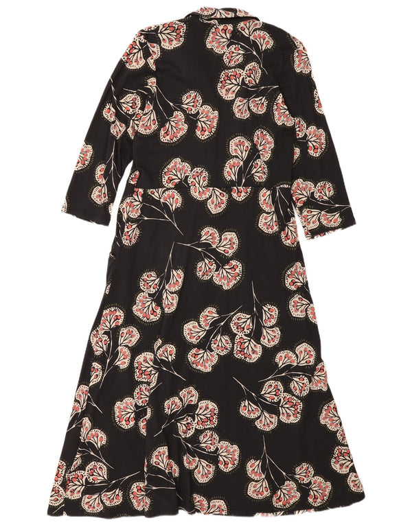 Vestido camisa maxi feminino manga 3/4 White Stuff Reino Unido 12 médio preto floral