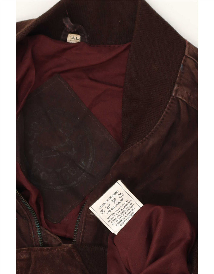 Jaqueta bomber masculina vintage de camurça Reino Unido 42 XL couro marrom