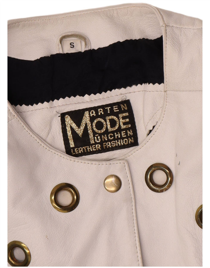 Jaqueta de couro vintage feminina UK 10 couro branco pequeno