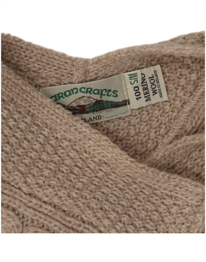 Aran Crafts Poncho Jumper feminino grande Reino Unido 10 lã Merino pequena bege