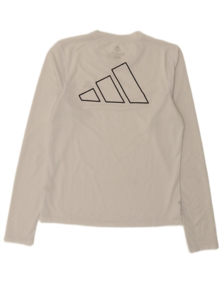 Top gráfico feminino Adidas manga comprida Reino Unido 8/10 pequeno poliéster branco