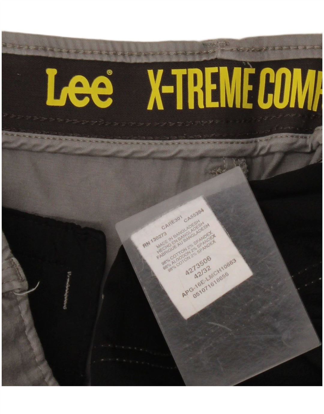 Calça chino reta masculina LEE X-treme Comfort W42 L32 algodão cinza