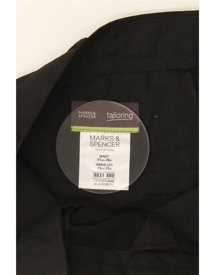 Calça masculina de terno reto Marks & Spencer W36 L31 poliéster preto