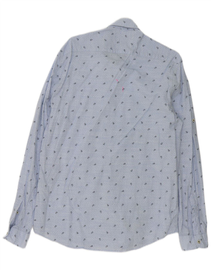 Camisa masculina Zara com ajuste relaxado grande azul paisley algodão