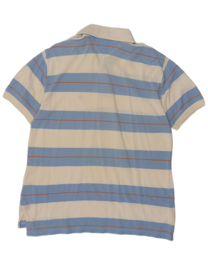 Camisa polo masculina Tommy Hilfiger média listrada branca de algodão