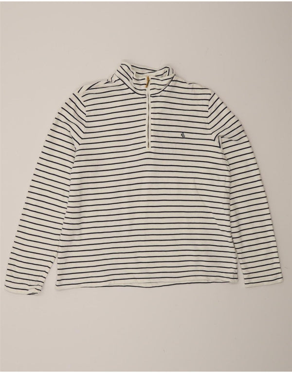 Ralph Lauren Suéter feminino com gola e zíper, Reino Unido 16, grande, listrado branco