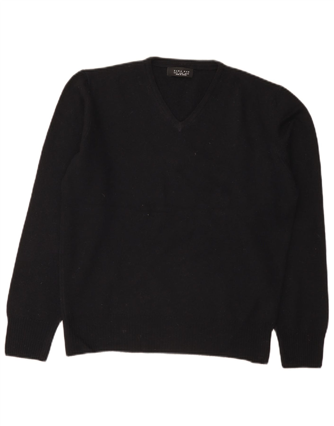 Suéter masculino Zara com decote em V, lã preta média