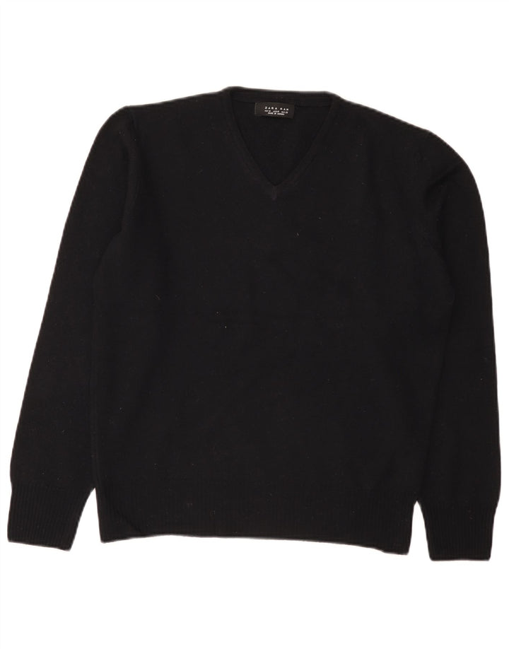 Suéter masculino Zara com decote em V, lã preta média