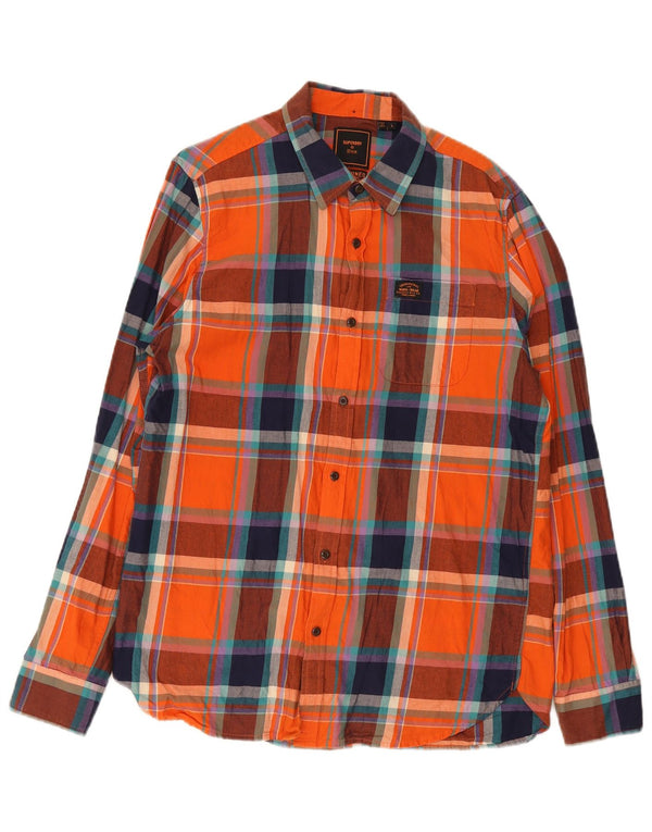 Camisa masculina de flanela Superdry grande algodão xadrez laranja