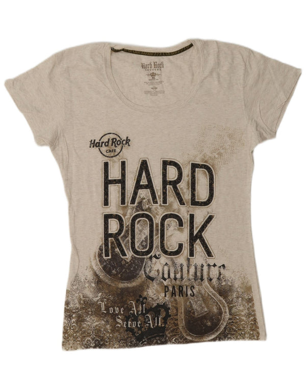 Camiseta gráfica Hard Rock Cafe Girls Paris Top 14-15 anos XL cinza manchado