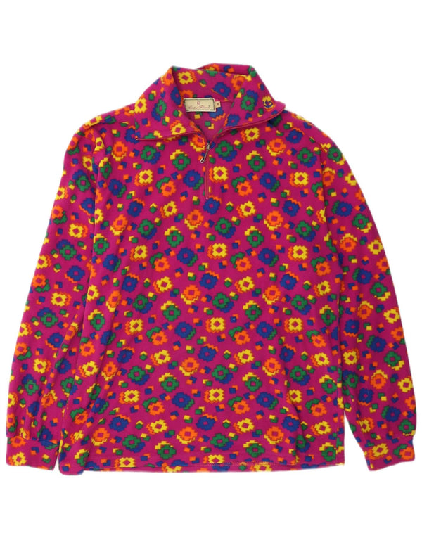 Suéter de lã feminino Conte of Florence com zíper e gola UK 14 médio rosa geométrico
