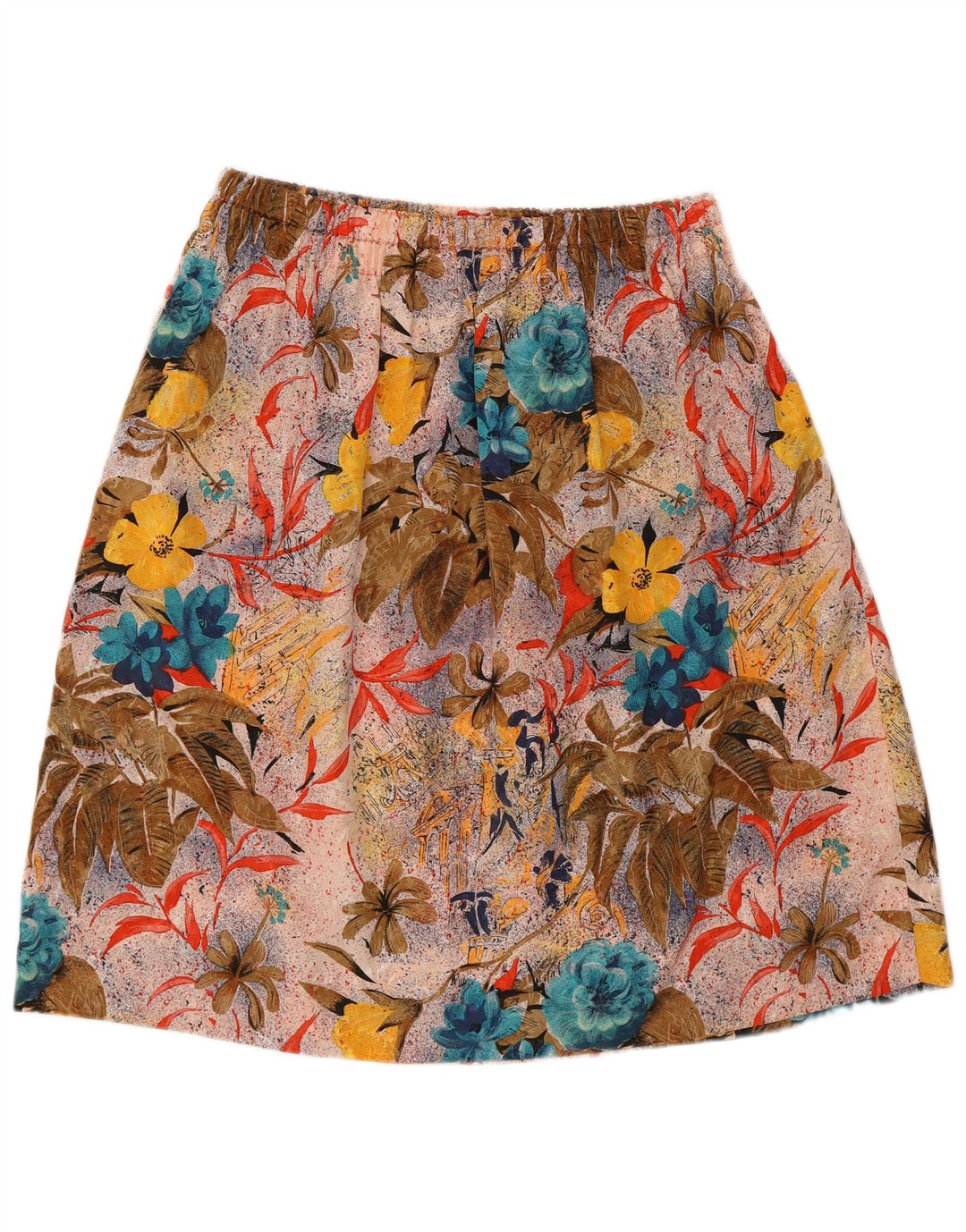 Saia feminina vintage gráfica linha A W30 média floral multicolorida