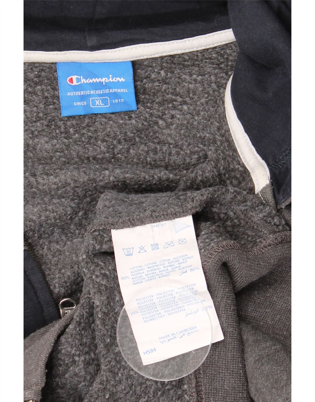 CHAMPION Suéter masculino com capuz e zíper XL cinza colorblock algodão