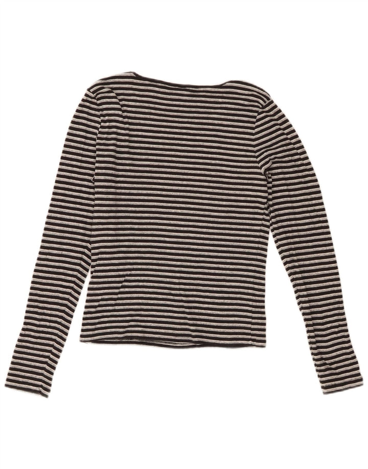 Top cropped feminino Levi's manga comprida UK 12 algodão listrado preto médio