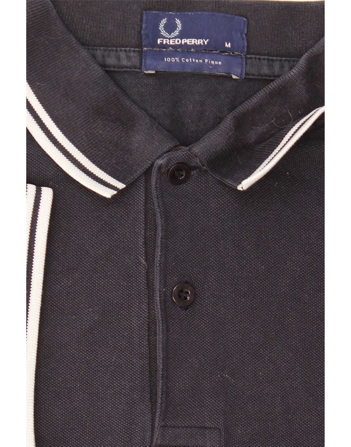 Camisa polo masculina Fred Perry média listrada azul marinho de algodão