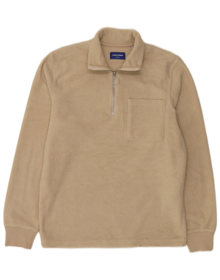 Suéter masculino de lã Jack & Jones com zíper e gola média poliéster bege