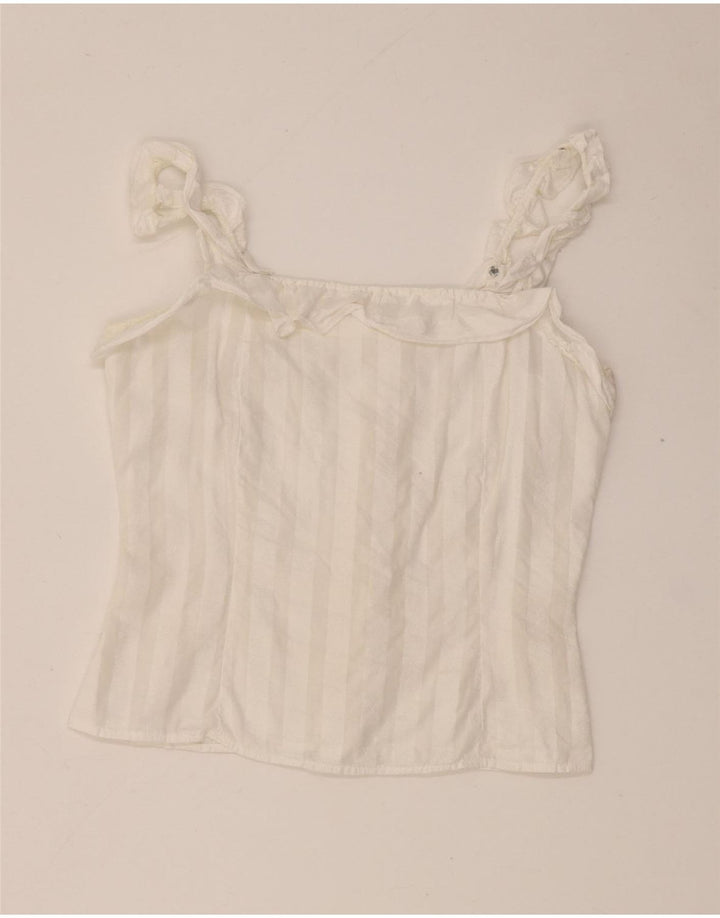 Top feminino vintage cropped UK 4 XS listrado branco