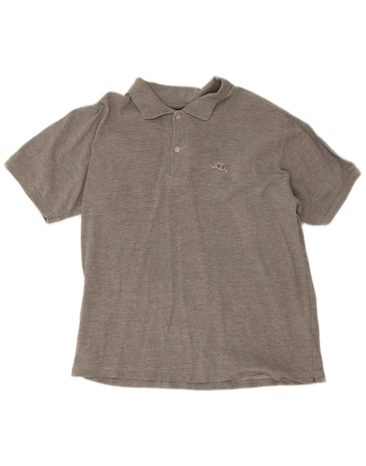 Camisa polo masculina Kappa pequena cinza manchada de algodão