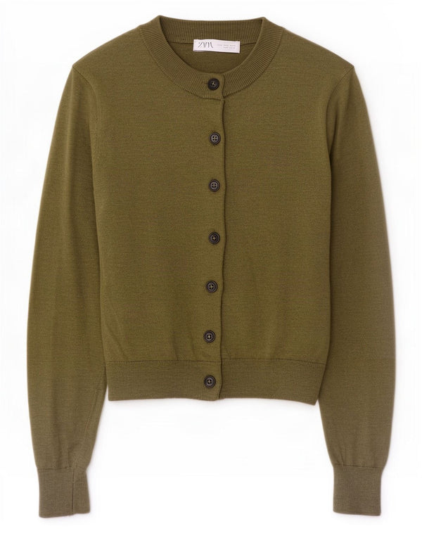 Suéter cardigã feminino Zara UK 10 pequeno cáqui poliamida