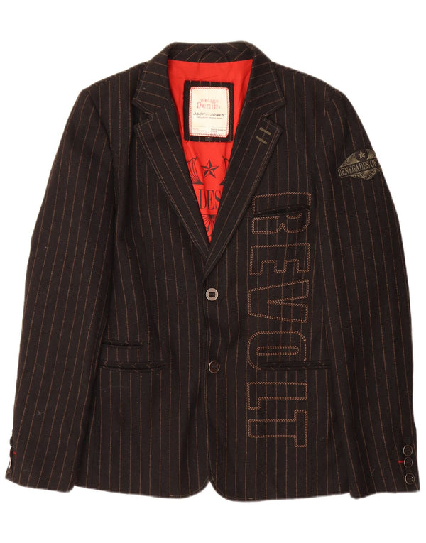 Jack & Jones Mens Graphic Blazer Jacket UK 38 Medium Black Pinstripe