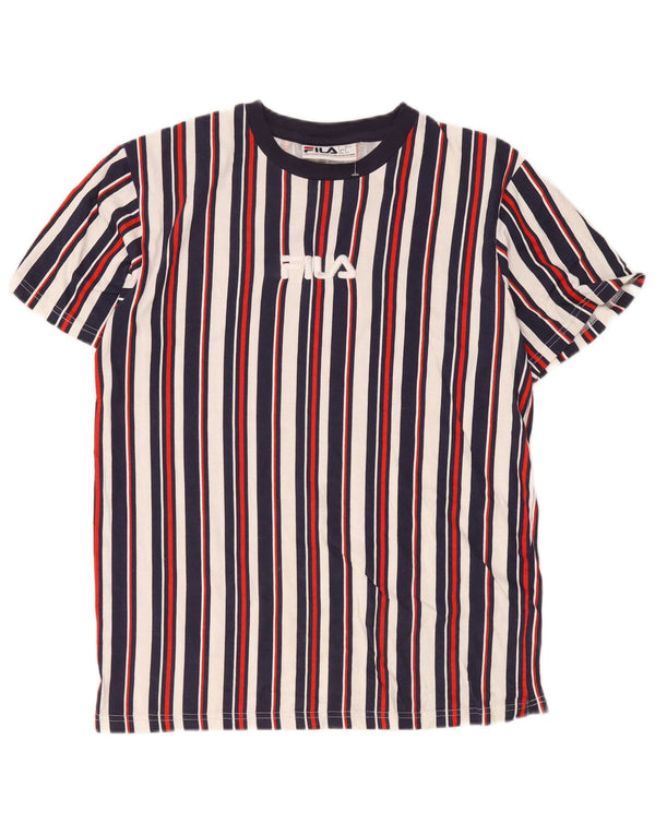 Fila Camiseta masculina gráfica top pequeno algodão listrado multicolorido
