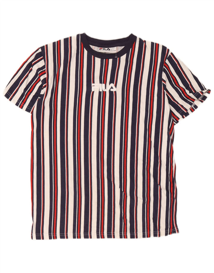Fila Camiseta masculina gráfica top pequeno algodão listrado multicolorido