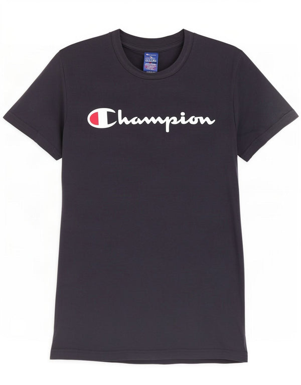 Camiseta masculina gráfica Champion pequena de algodão preto