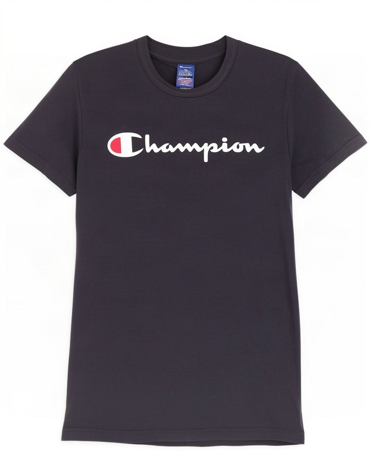 Camiseta masculina gráfica Champion pequena de algodão preto