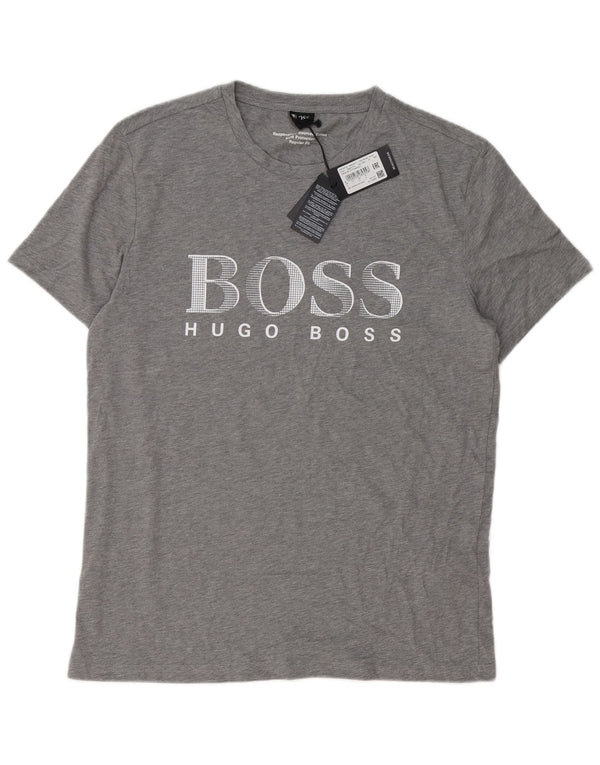 Camiseta gráfica masculina Hugo Boss grande algodão cinza
