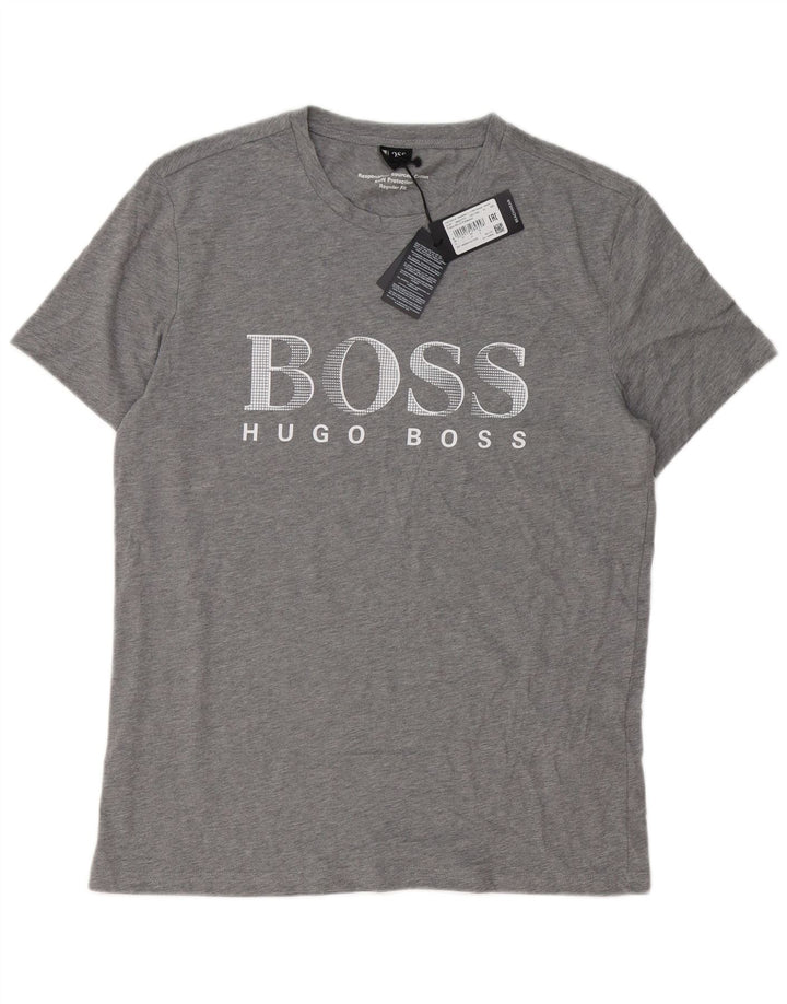 Camiseta gráfica masculina Hugo Boss grande algodão cinza