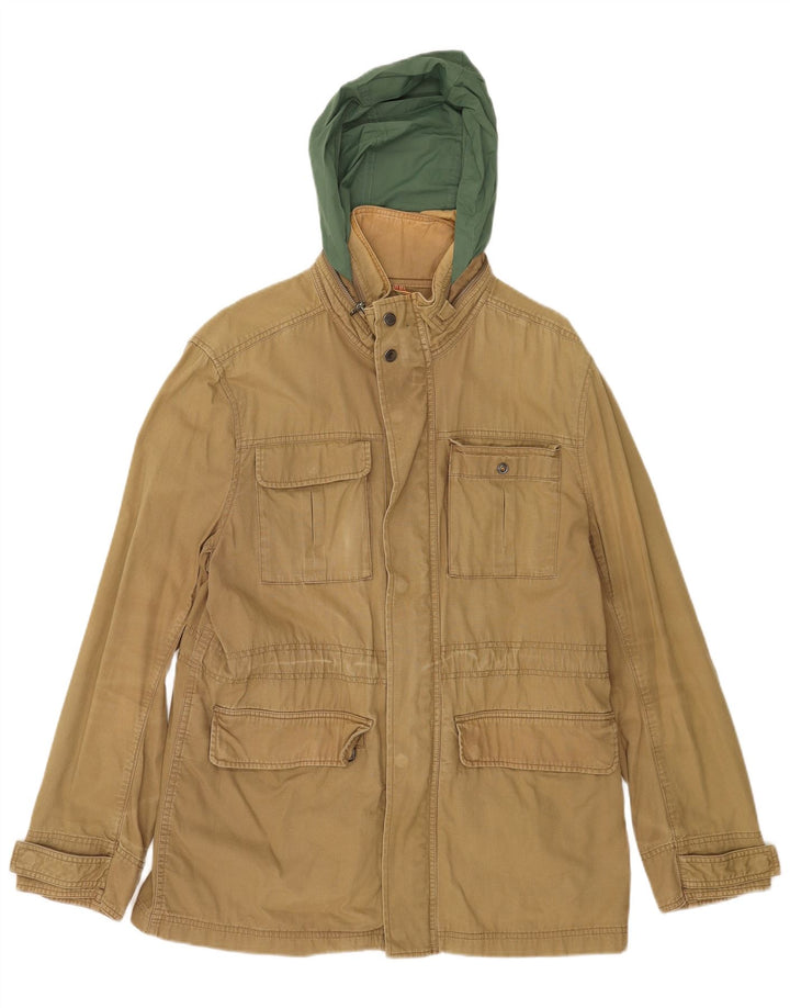 Jaqueta utilitária masculina Timberland com capuz UK 40 grande algodão bege